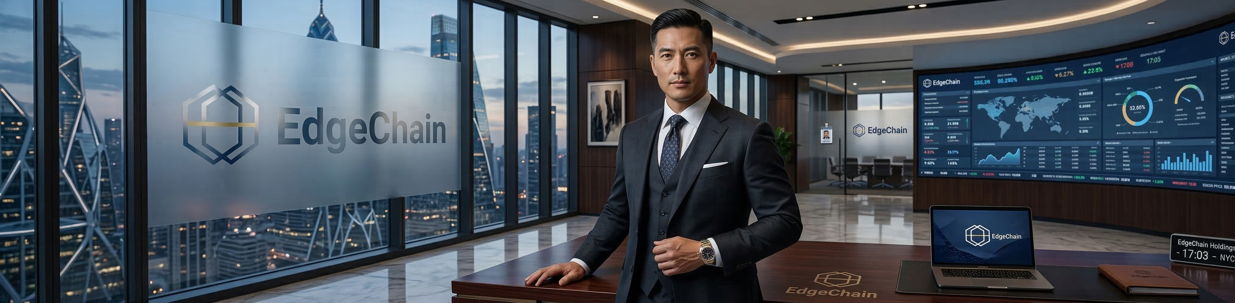 EdgeChain Holdings office with trading dashboards